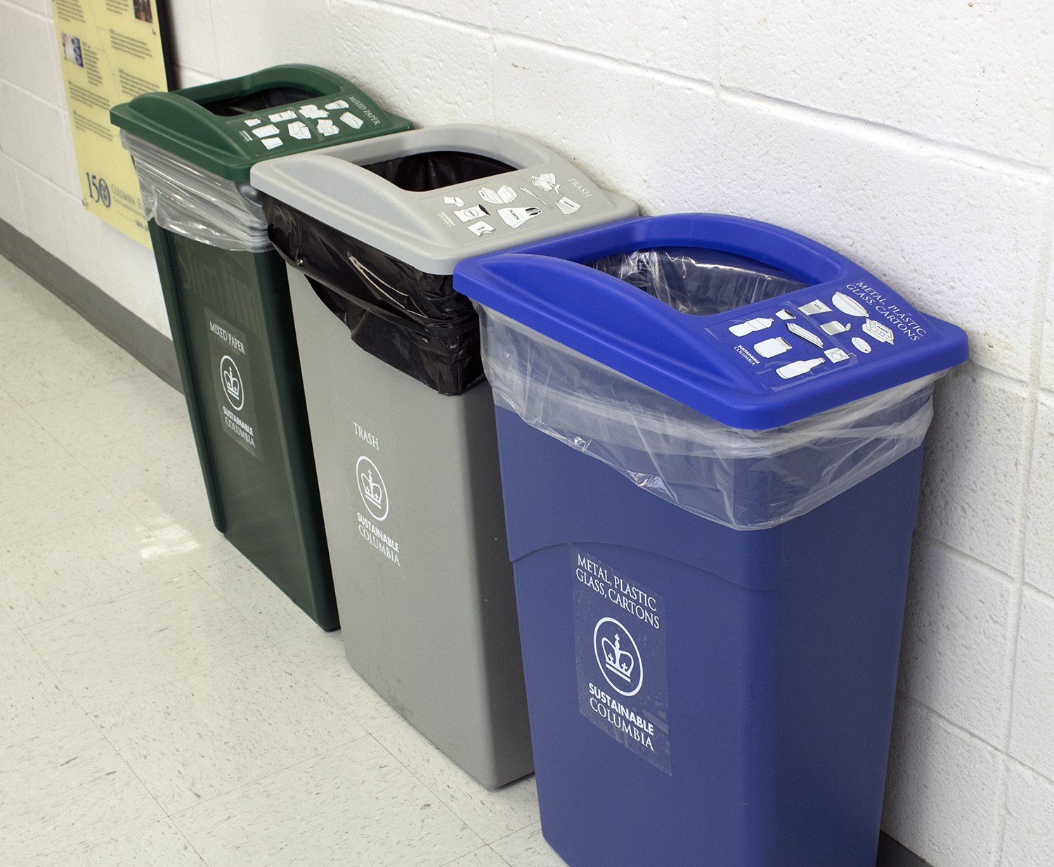 New recycling bin signage in Mudd Hall