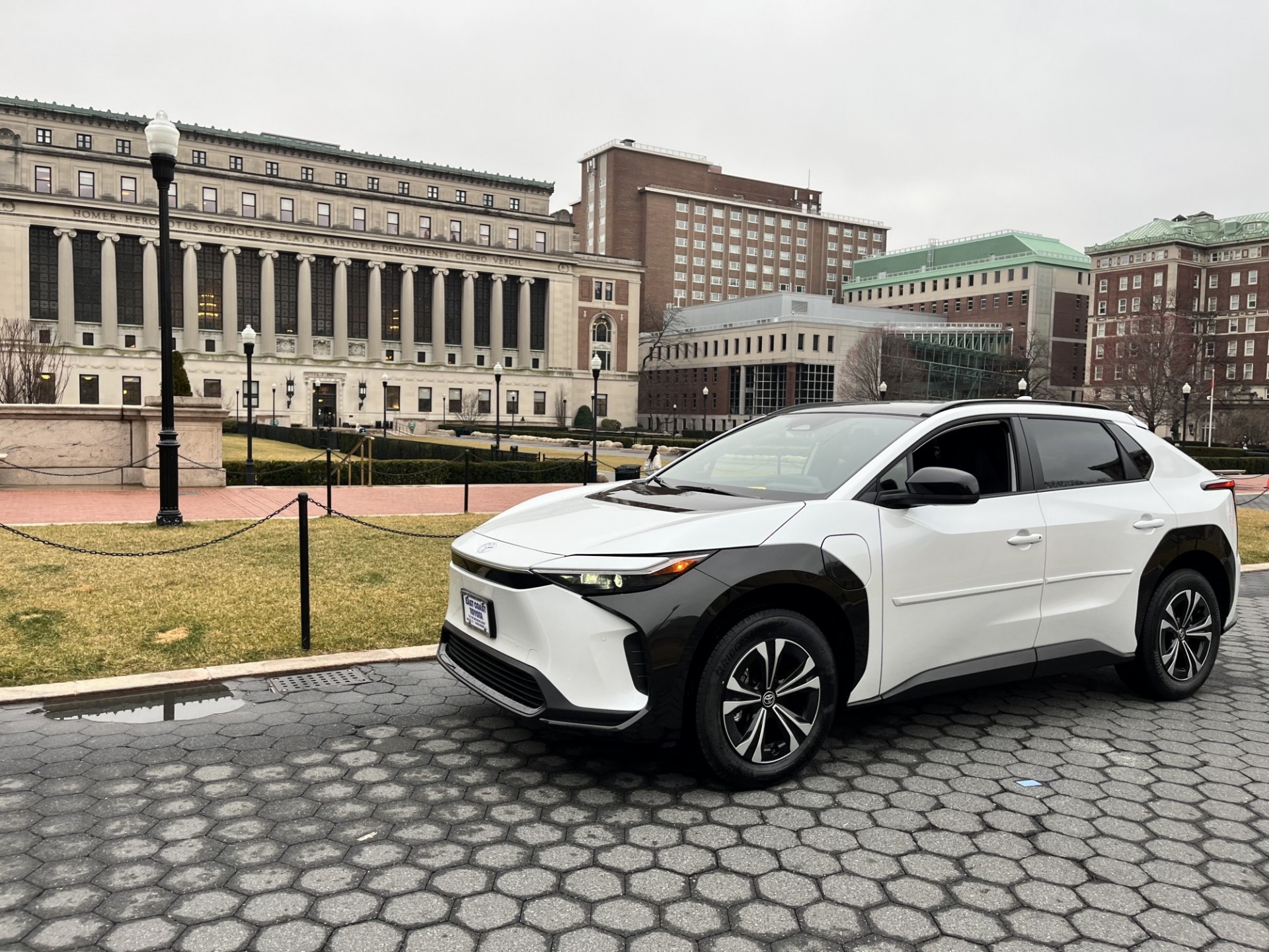 Public Safety's newest electric vehicle parked on College Walk