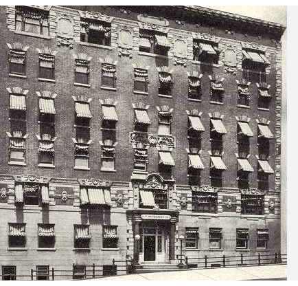 Black and white image of residential building at 112th Street