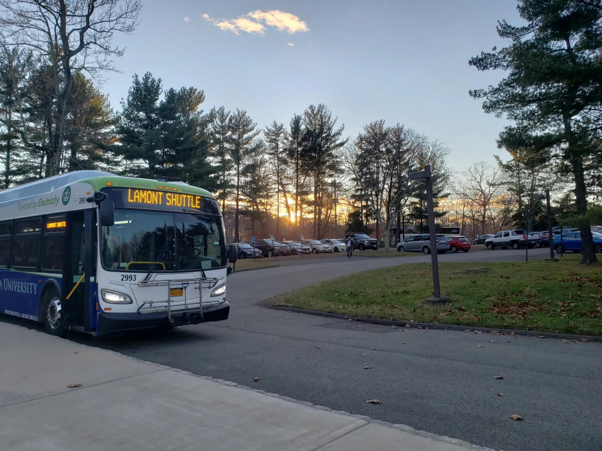 Lamont shuttle waits in campus parking lot