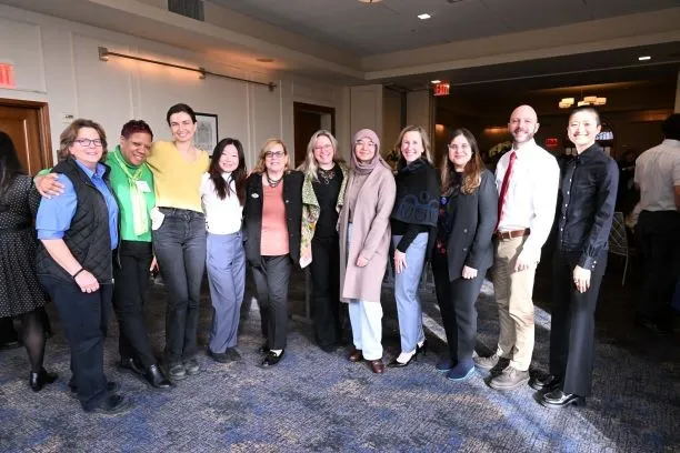 The Sustainable Columbia and Columbia Dining team with faculty and students from the Undergraduate Sustainable Development program. (Left to right: Helen Bielak, Janice Erskine, Andreea Diaconu, Angela Ahn, Vicki Dunn, Professor Jenna Lawrence, Alin Risfenti, Jessica Prata, Samreen Afzal, Dan Allalemdjian and Sherrye Ye.