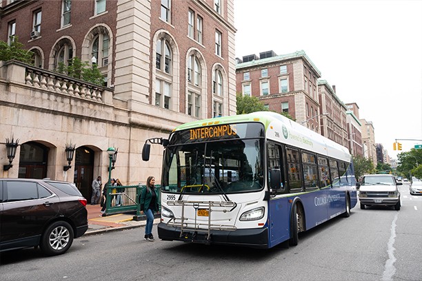 Columbia electric shuttle bus on the road