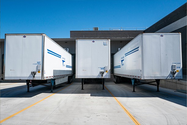 Shipping containers await freight travel