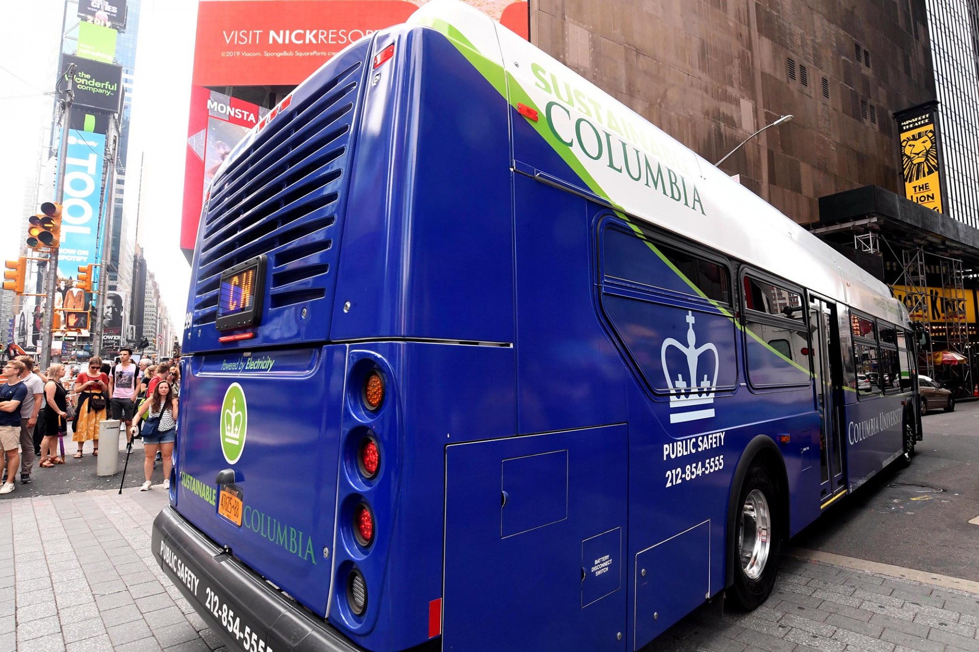 Back of bus going through Times Square