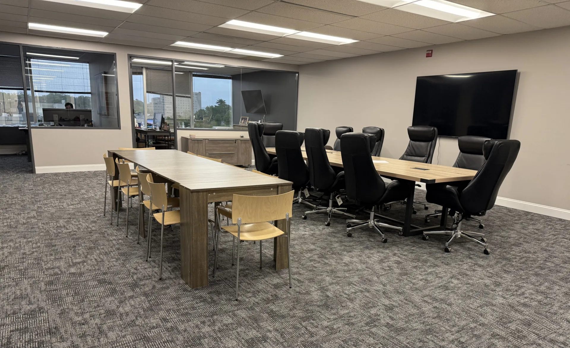 Tables and chairs from the Interchurch Center are getting a second life at KCM Contracting.