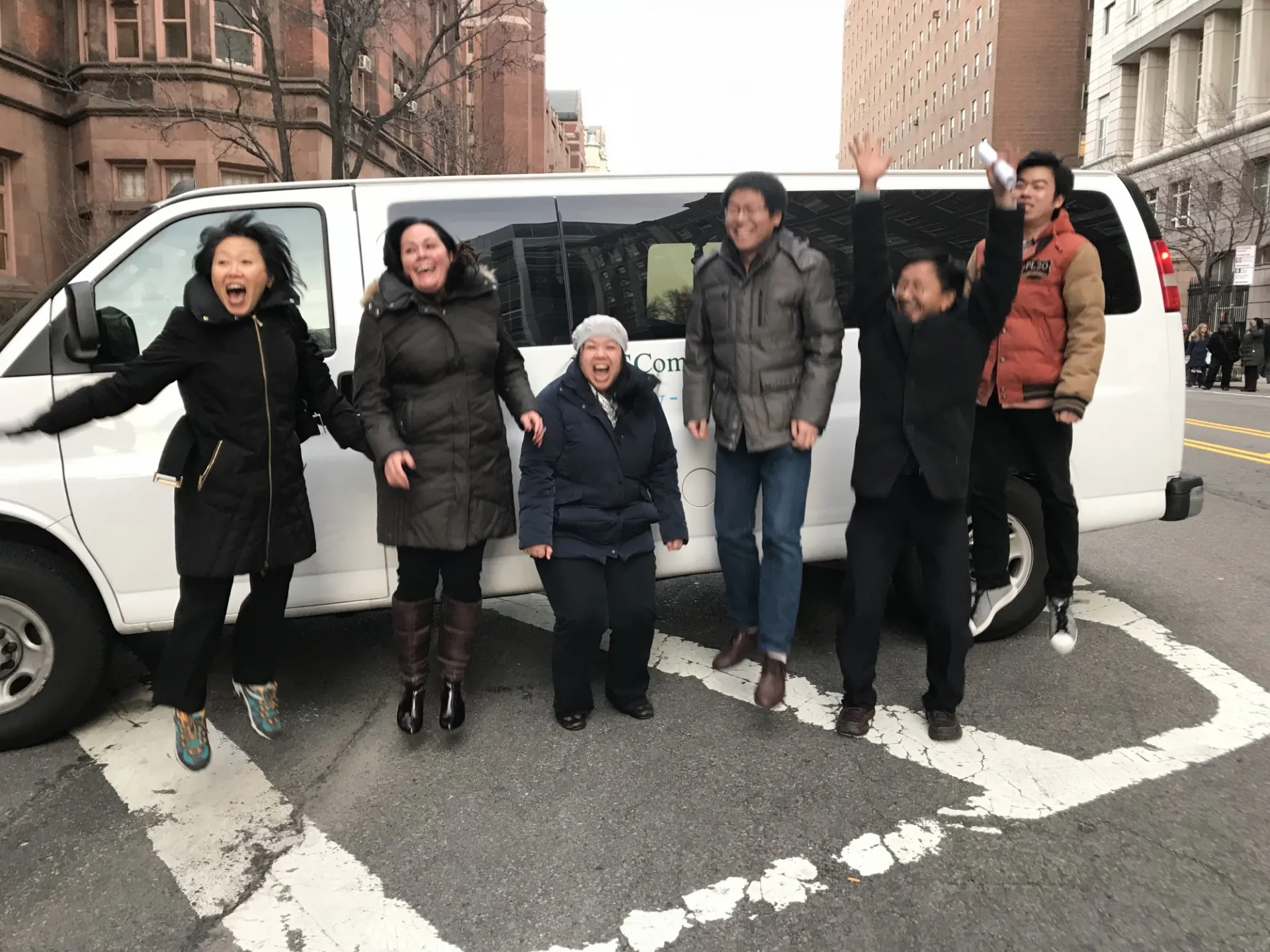 Vanpool group in front of van