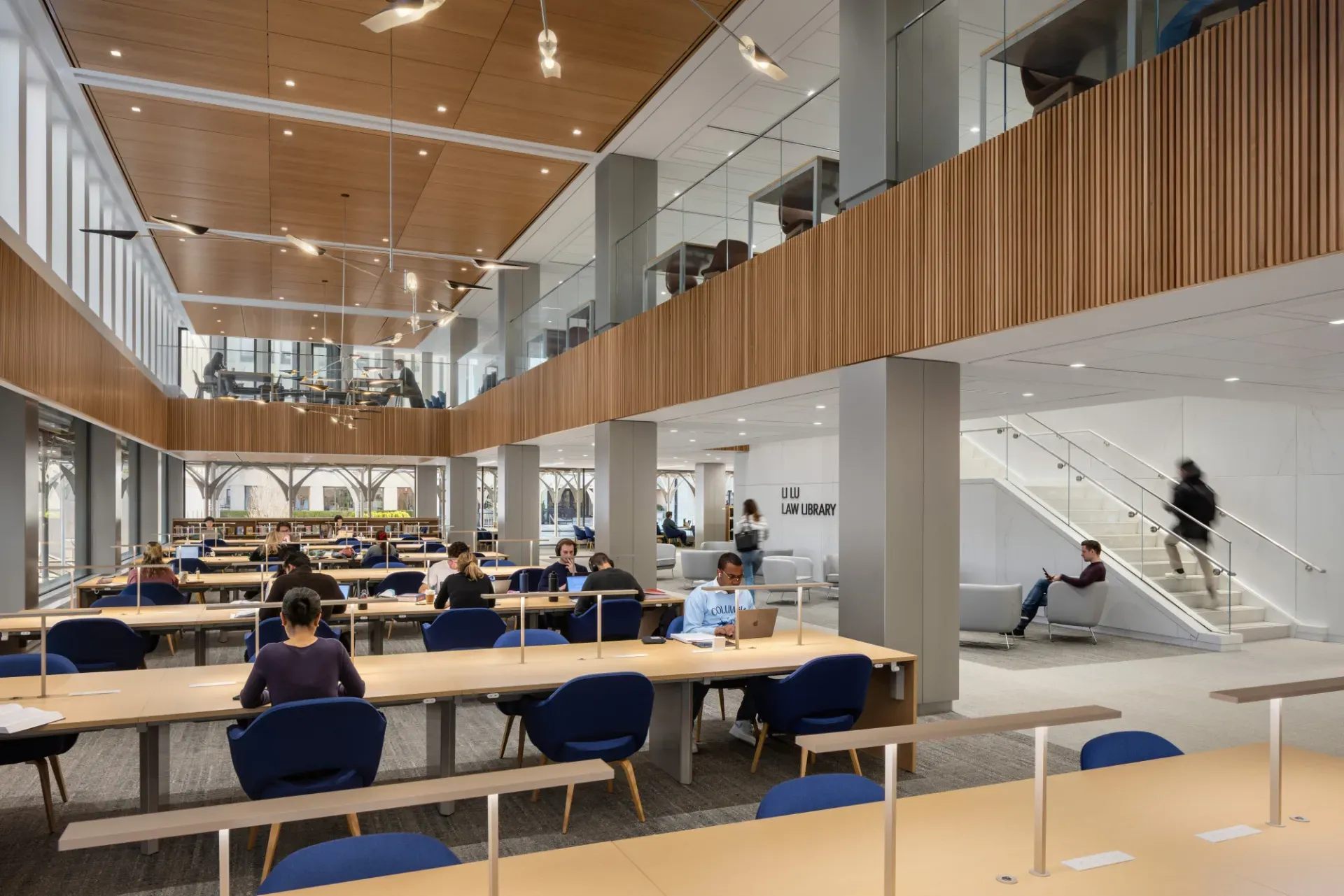 The Li Lu Law Library in Jerome L. Greene Hall is the latest project to earn LEED Gold certification. (Photo by Andrew Rugge. Copyright Perkins Eastman)