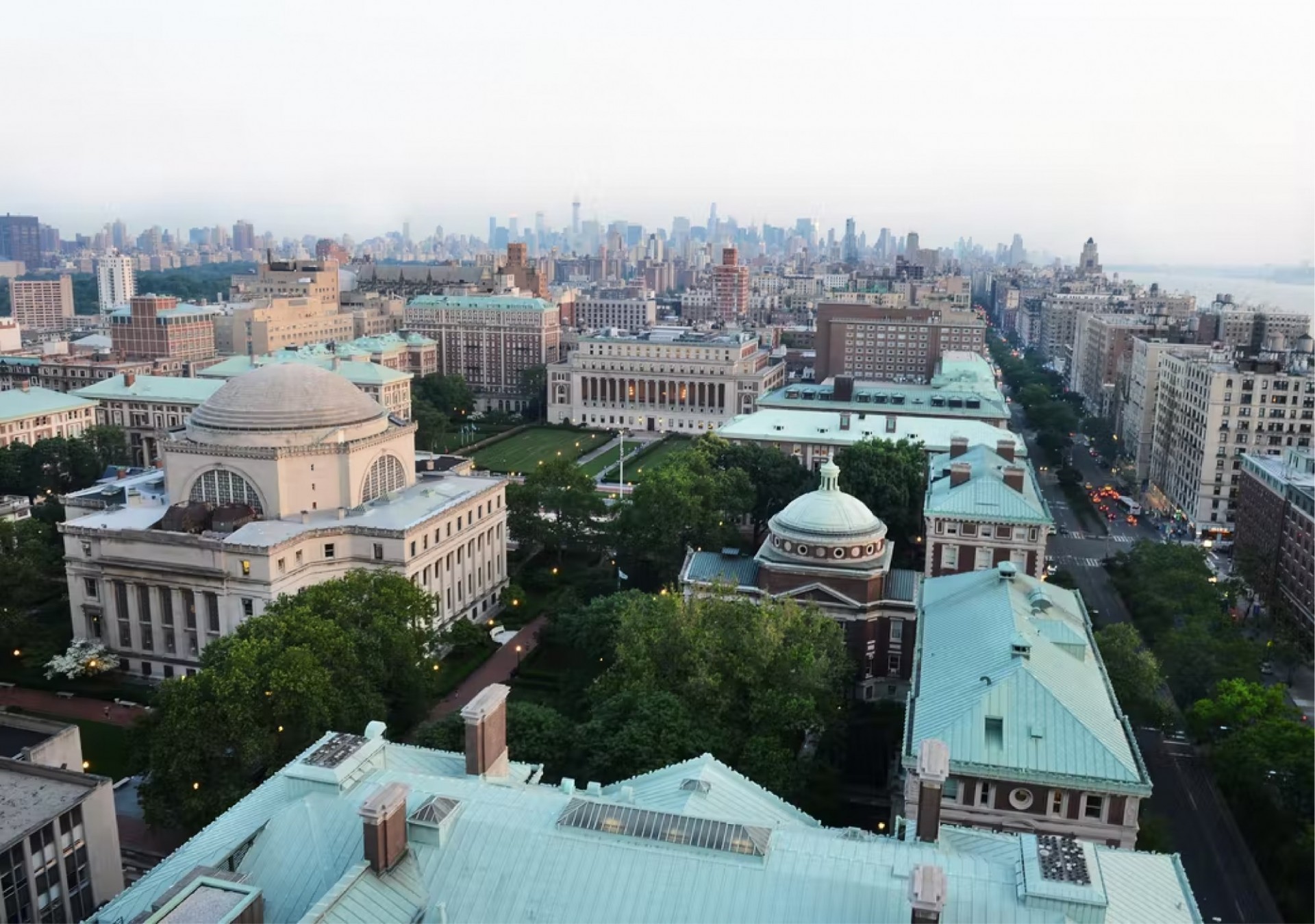An aerial view of Columbia's Morningside Campus