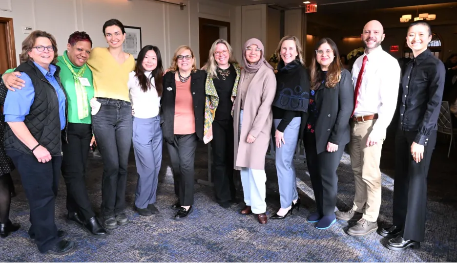 The Sustainable Columbia and Columbia Dining team with faculty and students from the Undergraduate Sustainable Development program. (Left to right: Helen Bielak, Janice Erskine, Andreea Diaconu, Angela Ahn, Vicki Dunn, Professor Jenna Lawrence, Alin Risfenti, Jessica Prata, Samreen Afzal, Dan Allalemdjian and Sherrye Ye.