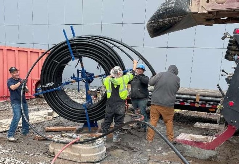 Workers at the geothermal test site