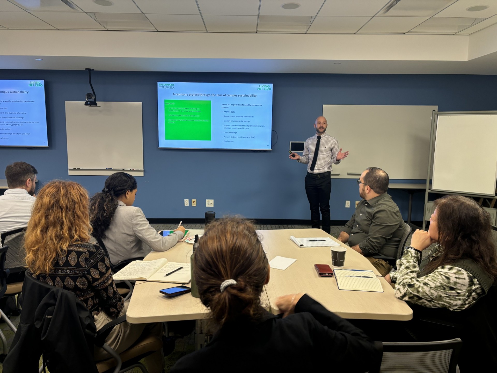 Daniel Allalemdjian explained how capstones can help schools and departments make progress on Plan 2030 goals while supporting students on research and learning opportunities.