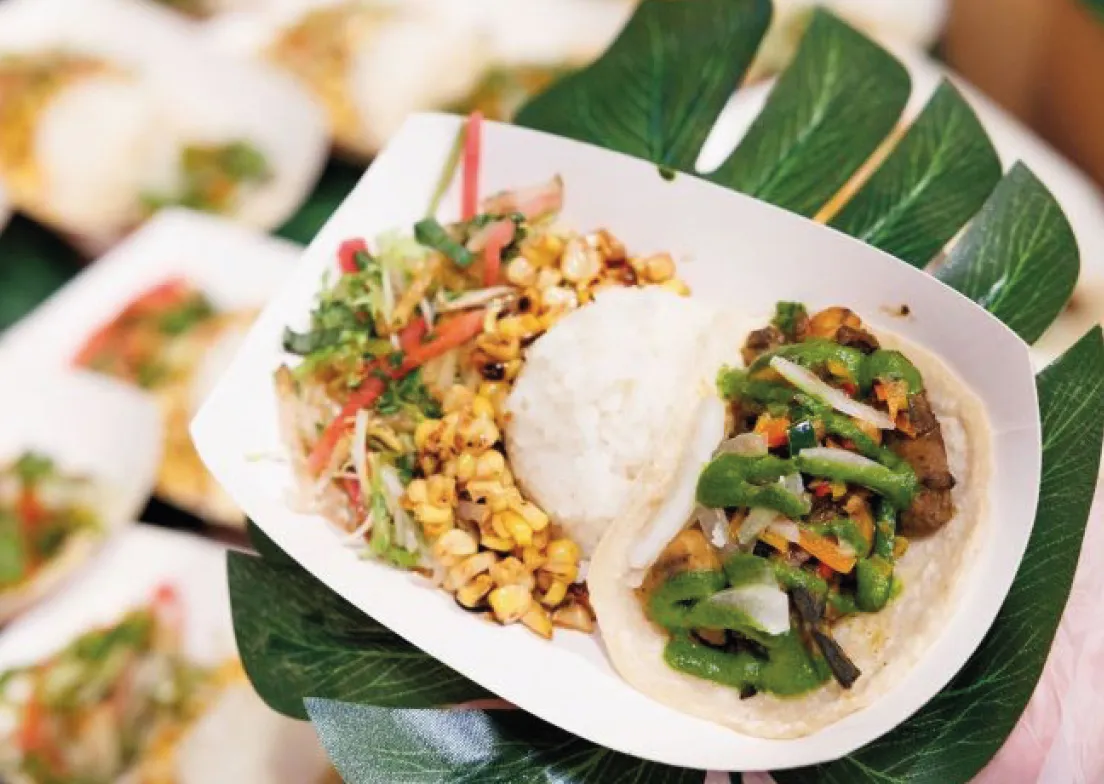 A plant-forward meal with vegetables and rice