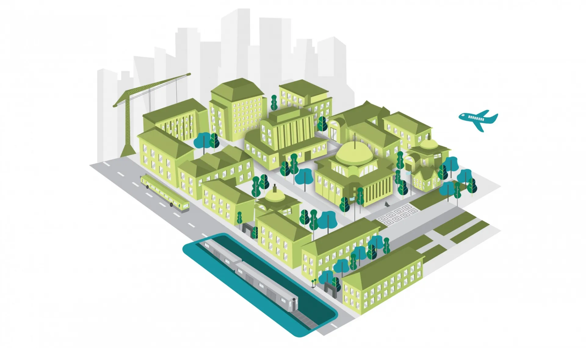 Illustration of Morningside Campus in green