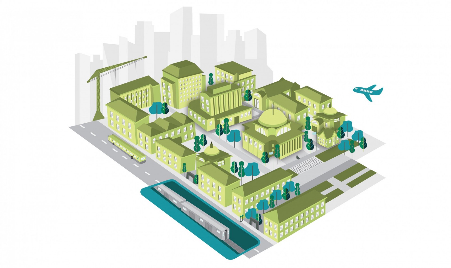 Illustration of Morningside Campus in green